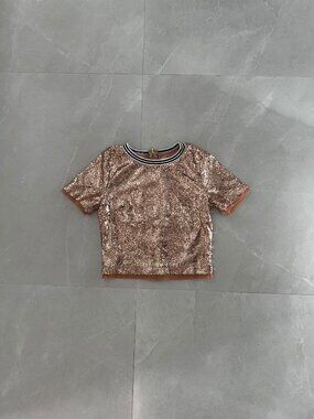 Jealous Tomato Rose Gold Sequin Top Holidays Party (Size M)